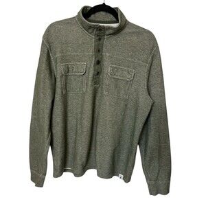 Lucky Brand Athletics Mens Henley Gray Sweater 5 Button Mock Neck Pocket Sz L
